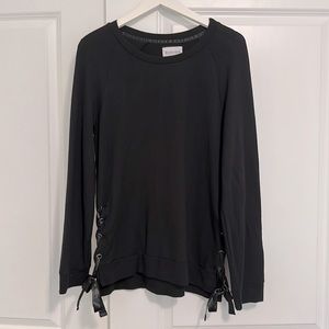Black Long Sleeve Lightweight Sweater with Ribbon Ties
